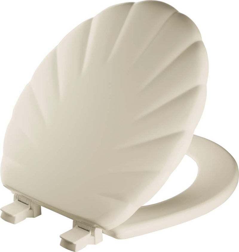 Mayfair Sculptured Shell Toilet Seat, Easy Clean Hinges with Durable Wood Seat, Made in USA, Round, Bone - Image 1